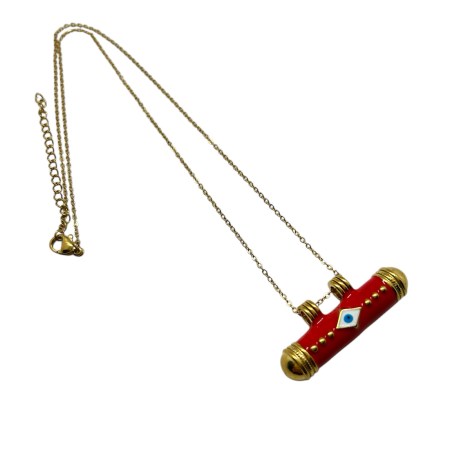 necklace steel gold red with eye1